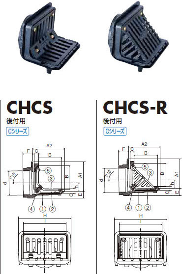 後付け、アスファルト・シート防水、ねじ込式接続用 コーナードレン Cシリーズ CHCS・CHCS-R