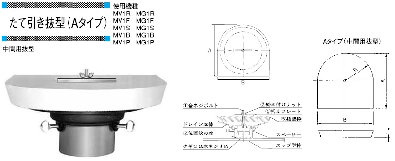 縦引き抜き型A　画像と断面図