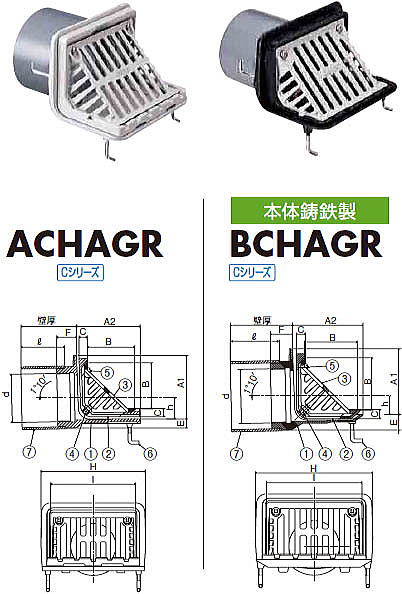 アルミ鋳物コーナードレン ACHAGR・BCHAGR 