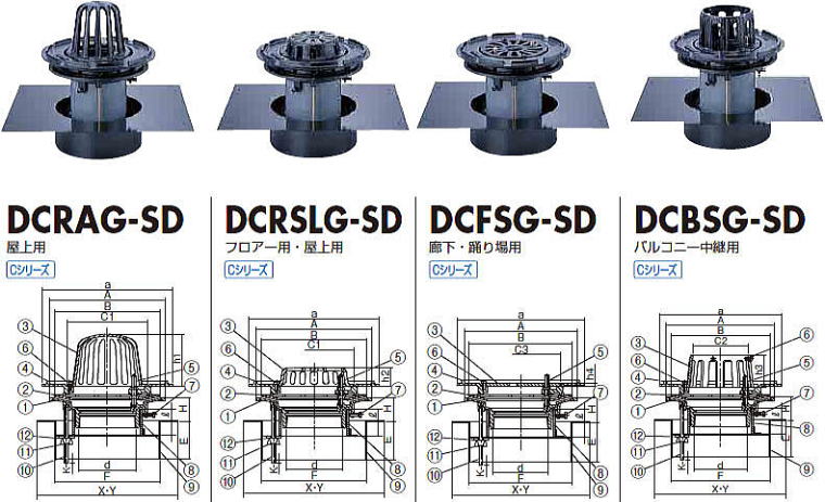 外断熱デッキ用ルーフドレン DCRAG-SD・DCRSLG-SD・DCFSG-SD・DCBSG-SD 
