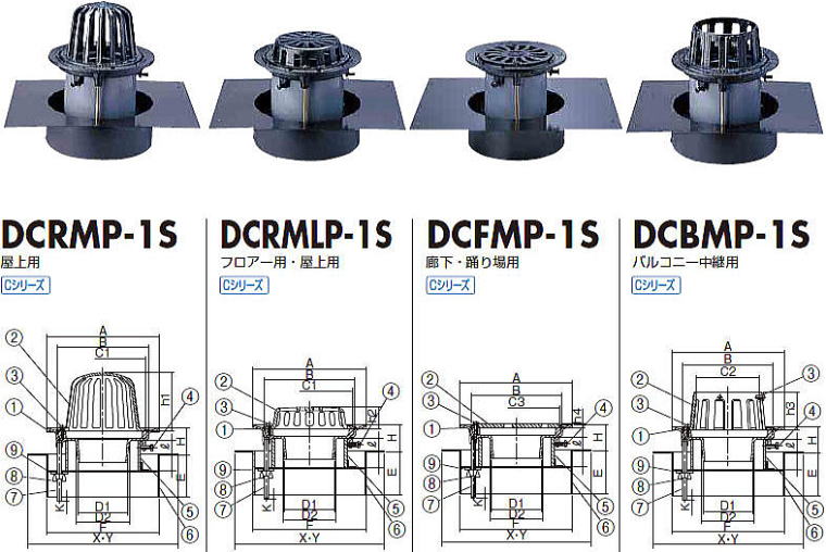 デッキプレート用ルーフドレン DCRMP-1S・DCRMLP-1S・DCFMP-1S・DCBMP-1S 