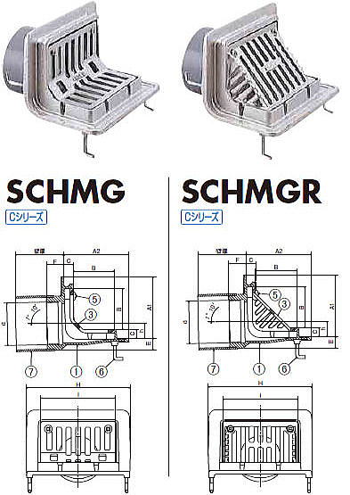 ステンレス鋳物コーナードレン SCHMG・SCHMGR 